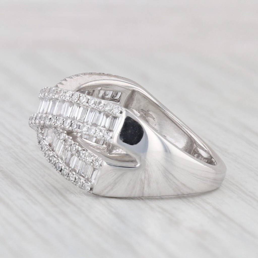 Light Gray Effy 1.15ctw Diamond Cross Over Ring 14k White Gold Channel Set Baguettes