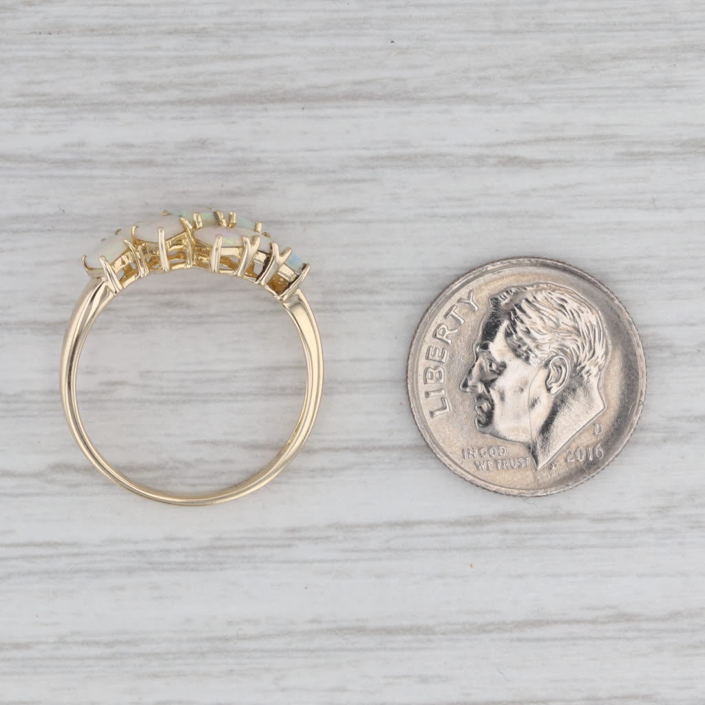 Gray Opal Cabochon Bypass Ring 14k Yellow Gold 3-Row 3-Stone Size 6.75