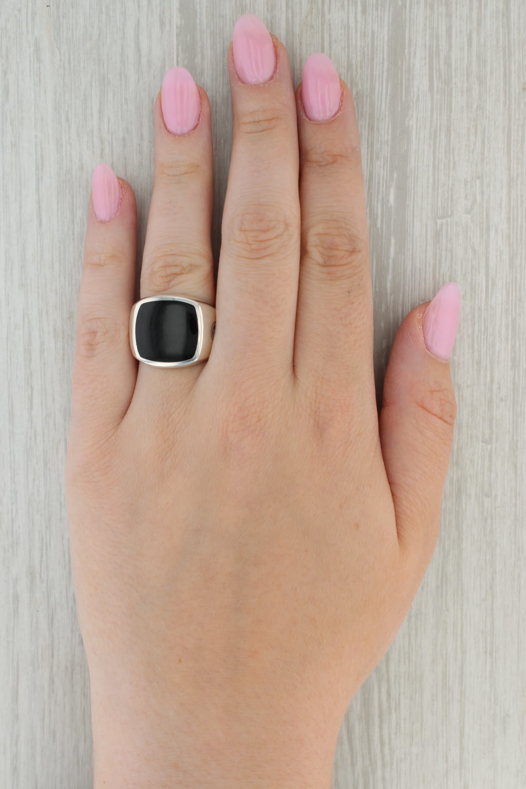 Tan David Yurman Onyx Ring Sterling Silver Size 9.25 Men's Cushion Solitaire
