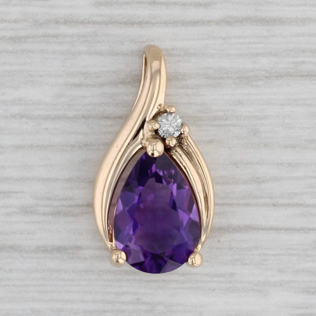 Gray 1.17ctw Pear Amethyst Diamond Teardrop Pendant 14k Yellow Gold