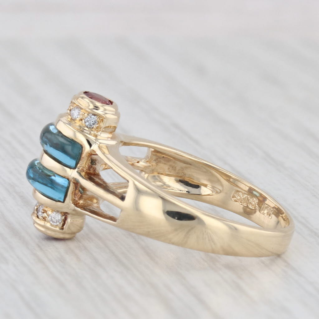 Light Gray London Blue Topaz Pink Tourmaline Diamond Ring 14k Yellow Gold Size 6