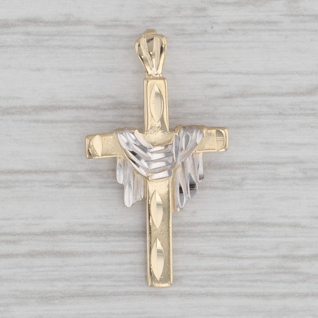 Gray Robed Cross Pendant 14k White Yellow Gold Religious Jewelry