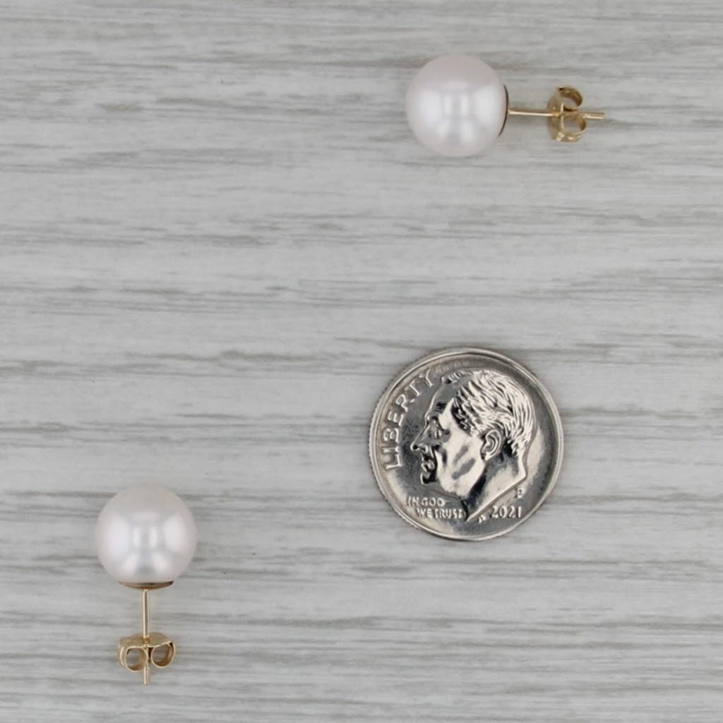 9.2-9.3mm Pearl Stud Earrings 14k Yellow Gold Round Bead Studs