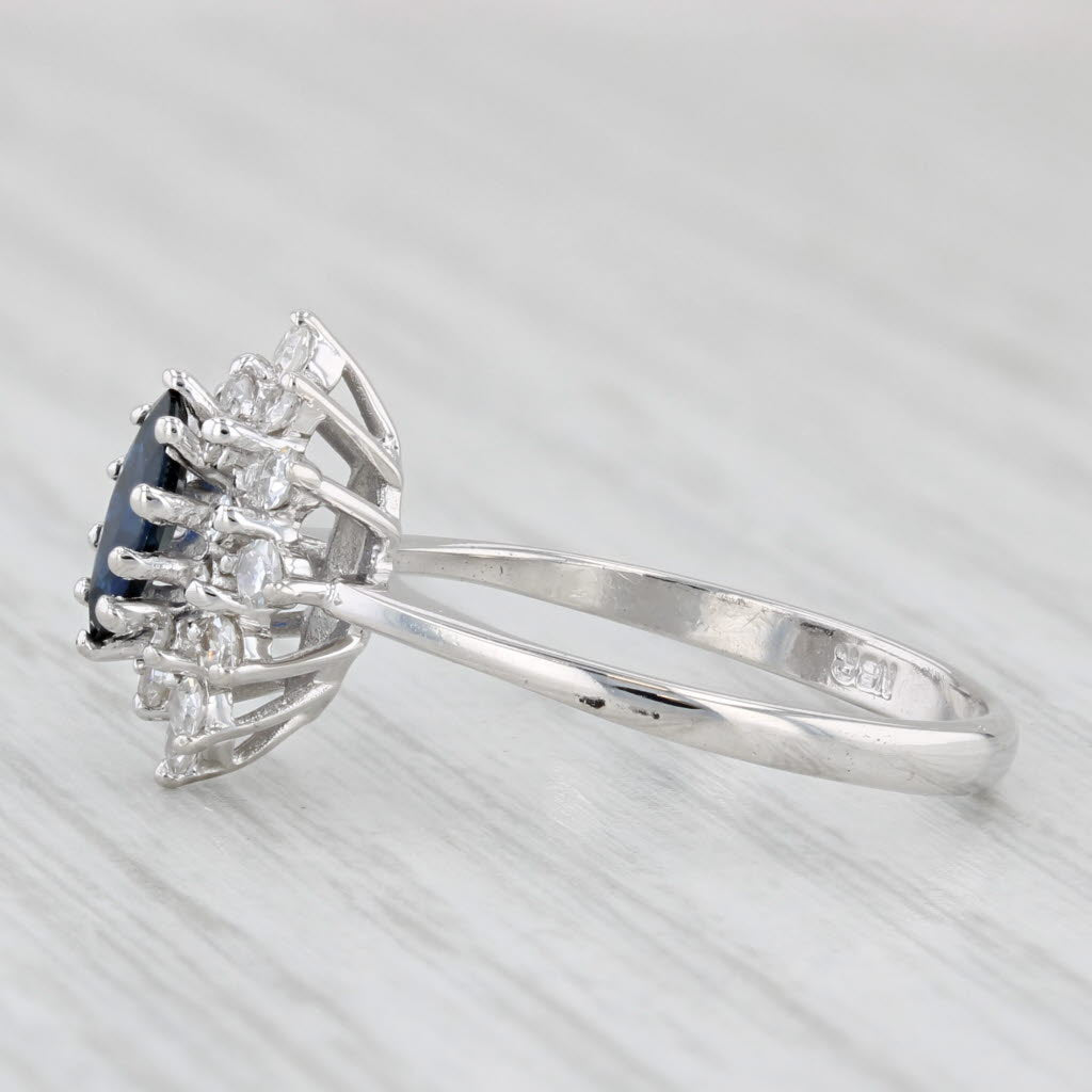 Light Gray 0.80ctw Marquise Blue Sapphire Diamond Halo Ring 14k Gold Size 6.5 Engagement