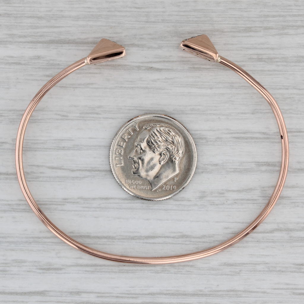 Gray Diamond Pyramid Ends Cuff Bracelet 14k Rose Gold 6"