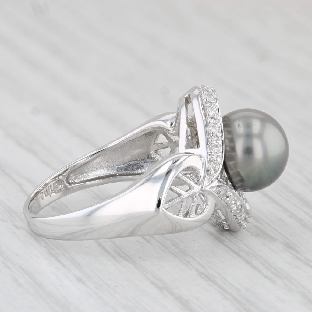 Light Gray Black Cultured Pearl 0.10ctw Diamond Ring 10k White Gold Size 8