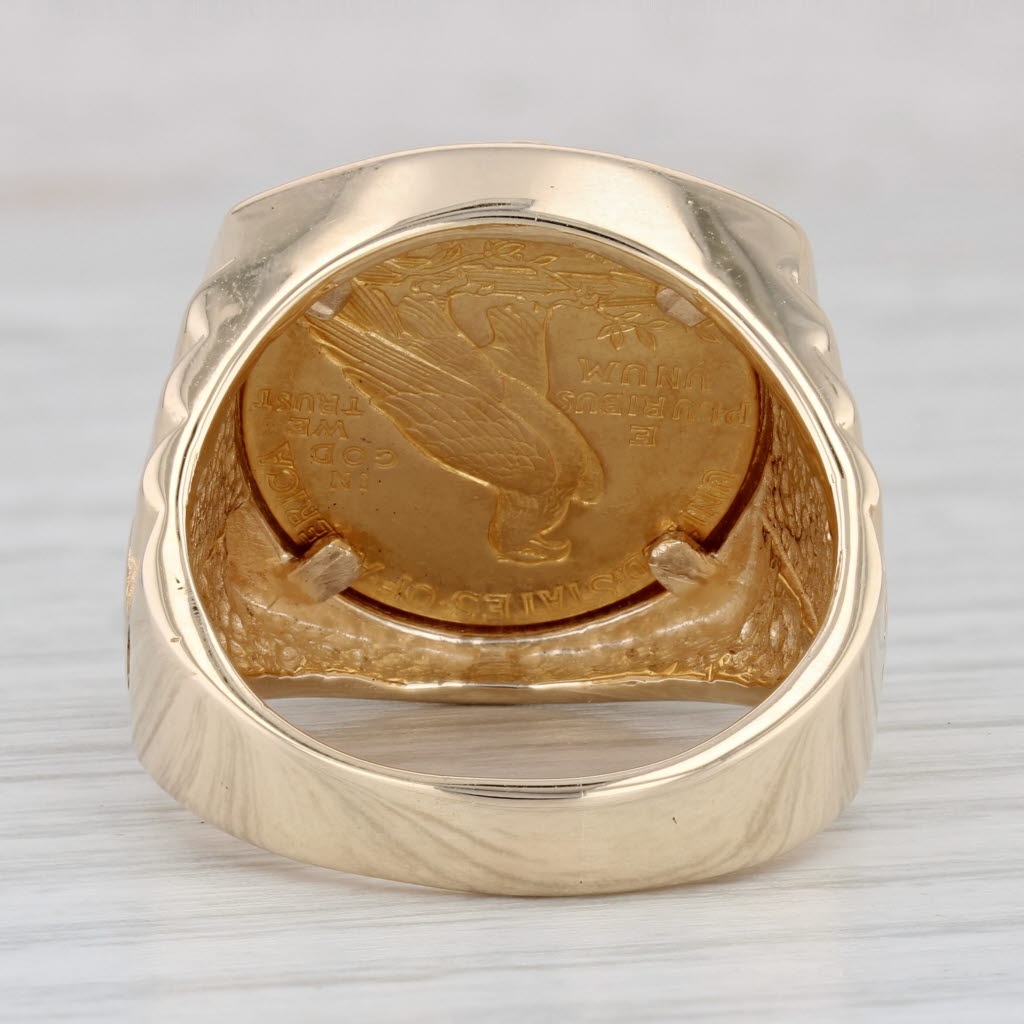Light Gray Authentic 1913 Indian Head $2.5 Gold Coin Ring 10k 900 Yellow Gold Size 11.25