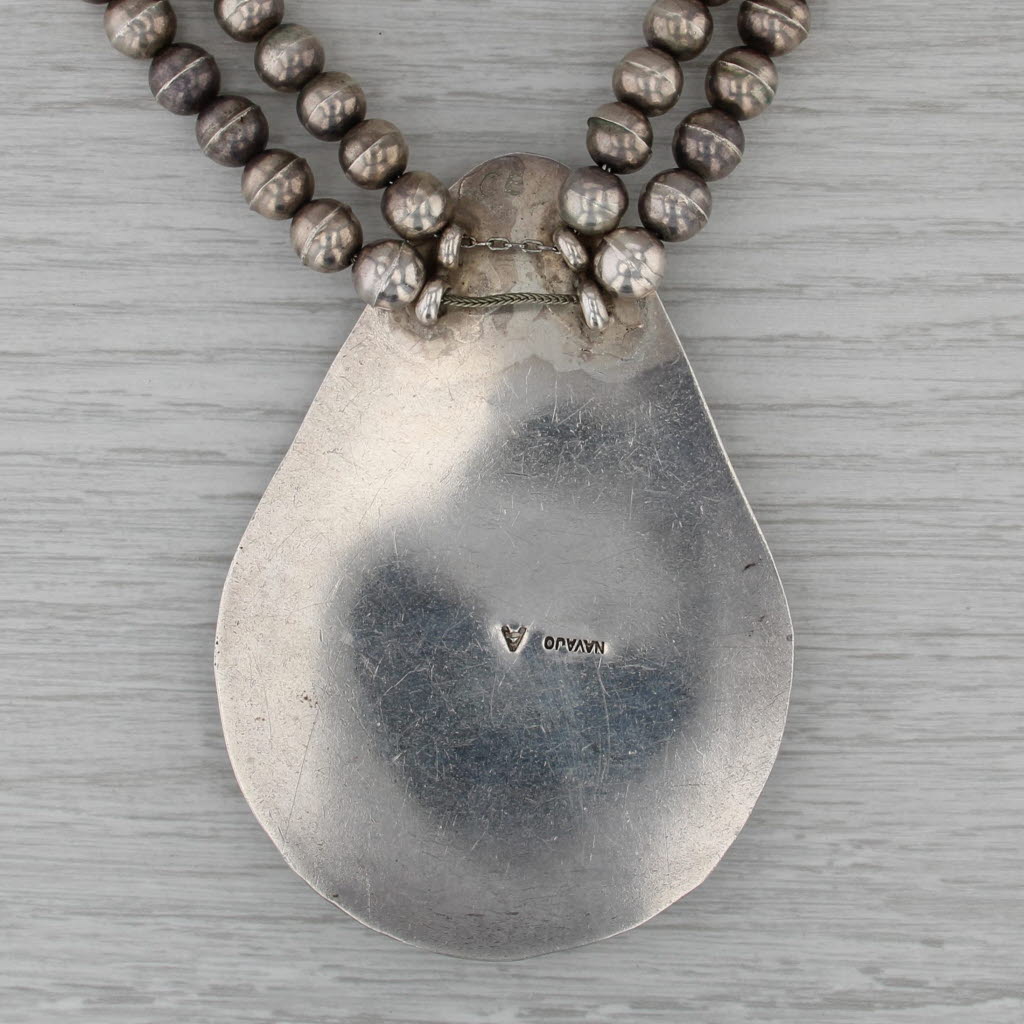 Turquoise Tribal Pendant Bead Necklace Sterling Silver Native American Ashley