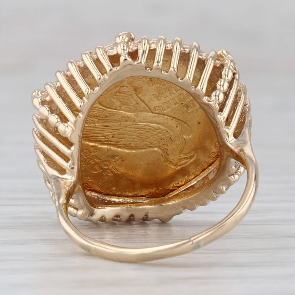 Gray 1928 Gold American Eagle Indian Head Coin Ring 10k 900 Yellow Gold $2.50