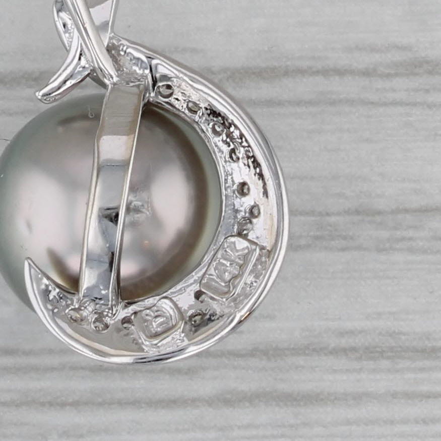 Dark Gray Grey Cultured Pearl Diamond Pendant Necklace 14k White Gold 18.25" Box Chain