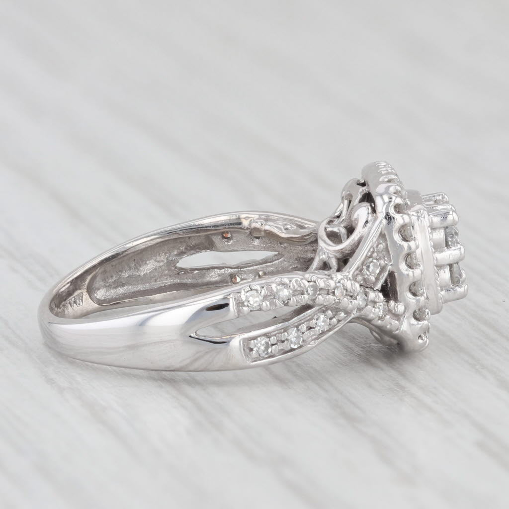 Light Gray 0.50ctw Diamond Cluster Halo Engagement Ring 14k White Gold Size 4