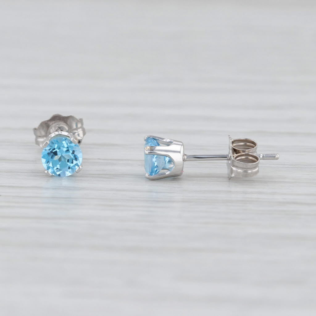 0.64ctw Round Blue Topaz Solitaire Stud Earrings 14k White Gold Small Studs