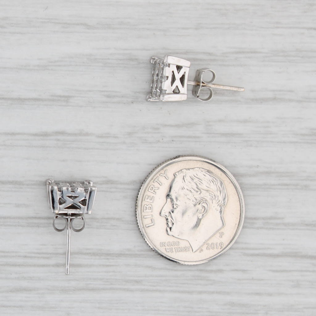 Light Gray 0.45ctw Round Diamond Square Stud Earrings 10k White Gold