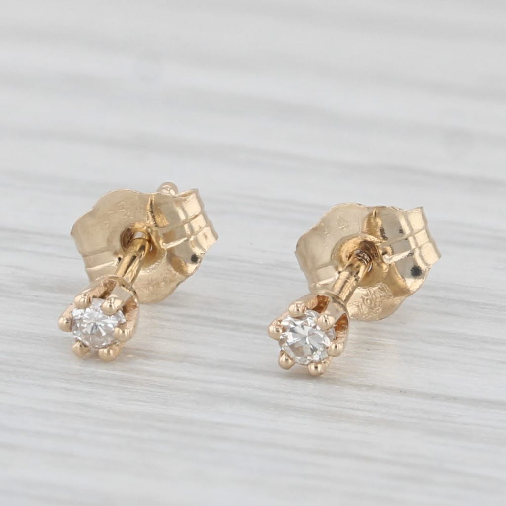 Light Gray Small Diamond Stud Earrings 14k Yellow Gold Round Solitaire Studs