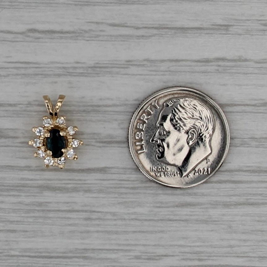 Small 0.39ctw Blue Sapphire Diamond Halo Pendant 14k Yellow Gold
