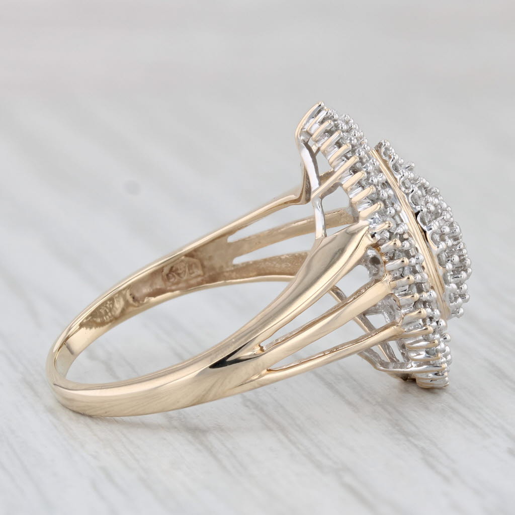 Light Gray Diamond Cluster Teardrop Ring 10k Yellow Gold Size 9.75
