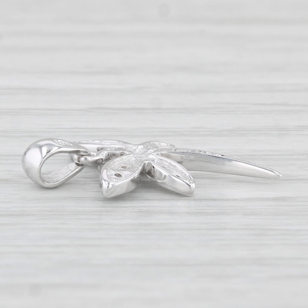 Light Gray Diamond Dragonfly Pendant 10k White Gold Small Drop Charm Insect Bug Jewelry