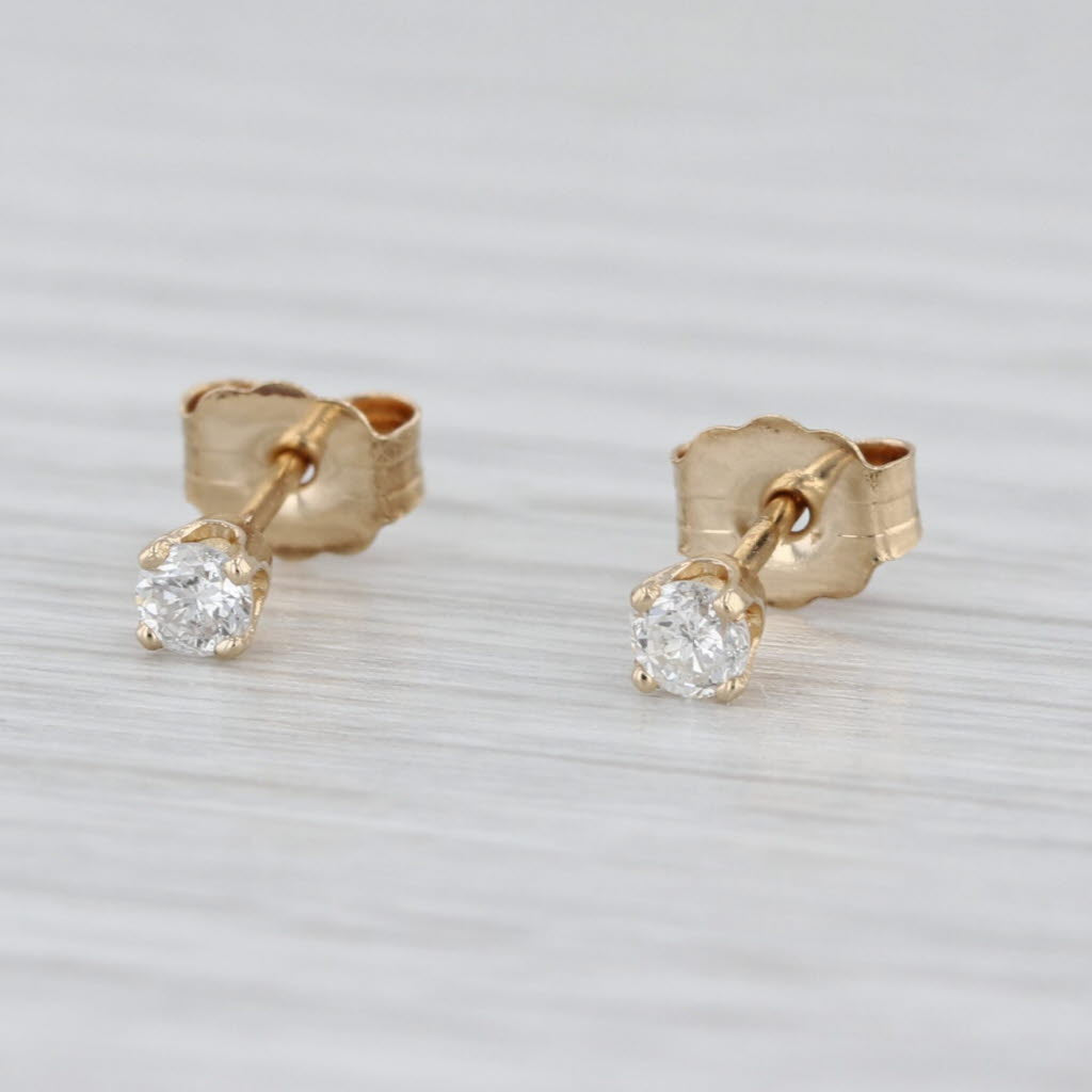 0.10ctw Round Diamond Solitaire Stud Earrings 14k Yellow Gold Small Studs