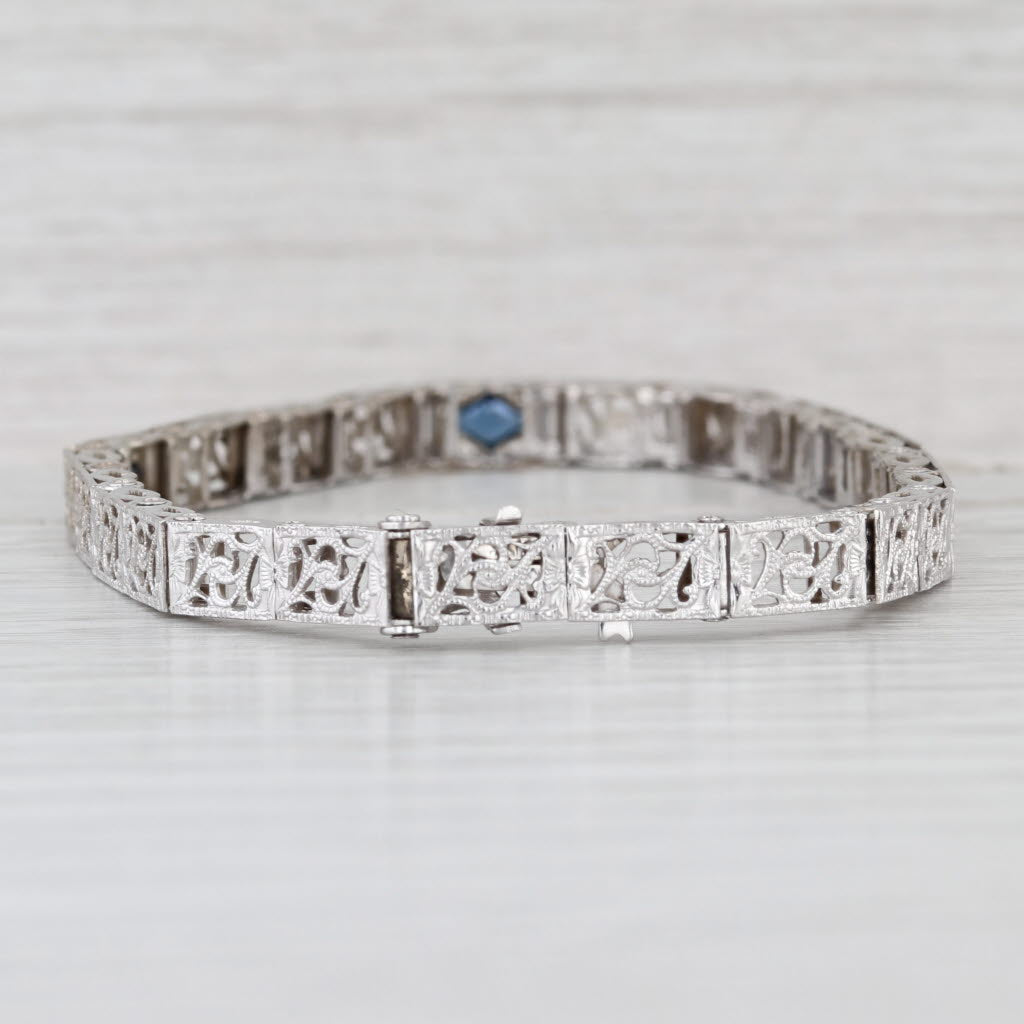 Vintage Diamond Filigree Bracelet 14k White Gold 6.5" 5.2mm