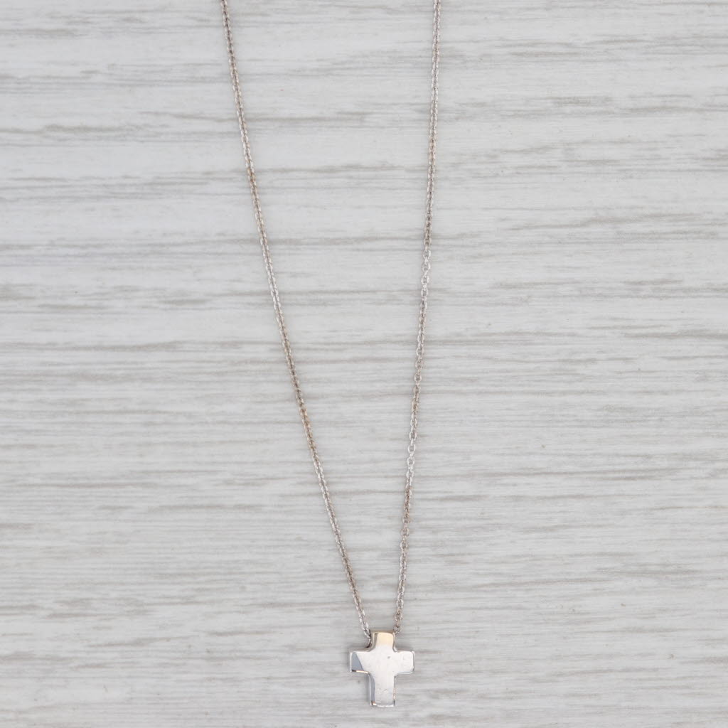 Light Gray 0.12ctw Diamond Small Cross Pendant Necklace 18k White Gold 16.25" Rope Chain