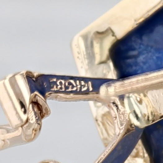 Blue Lapis Lazuli Drop Earrings 14k Yellow Gold Pierced Omega Backs