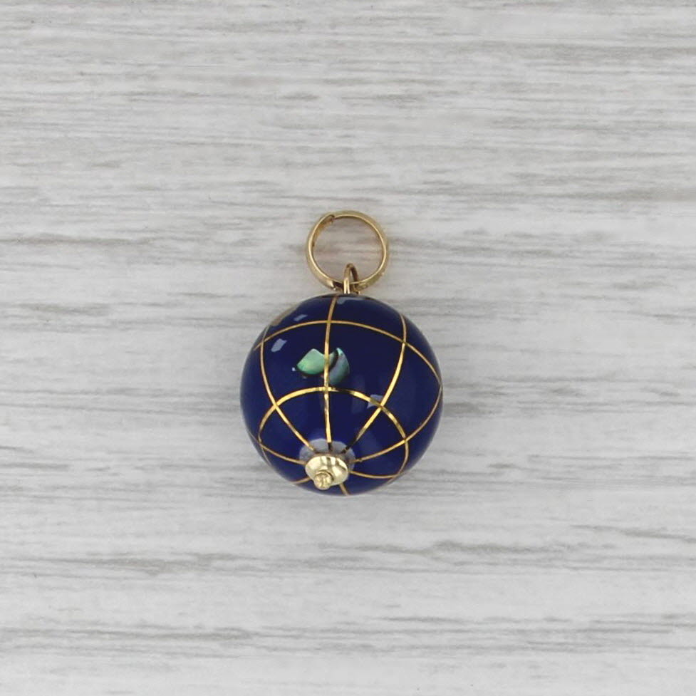 Stone Mosaic Bead Globe Pendant 14k Gold Abalone Mother of Pearl Quartzite