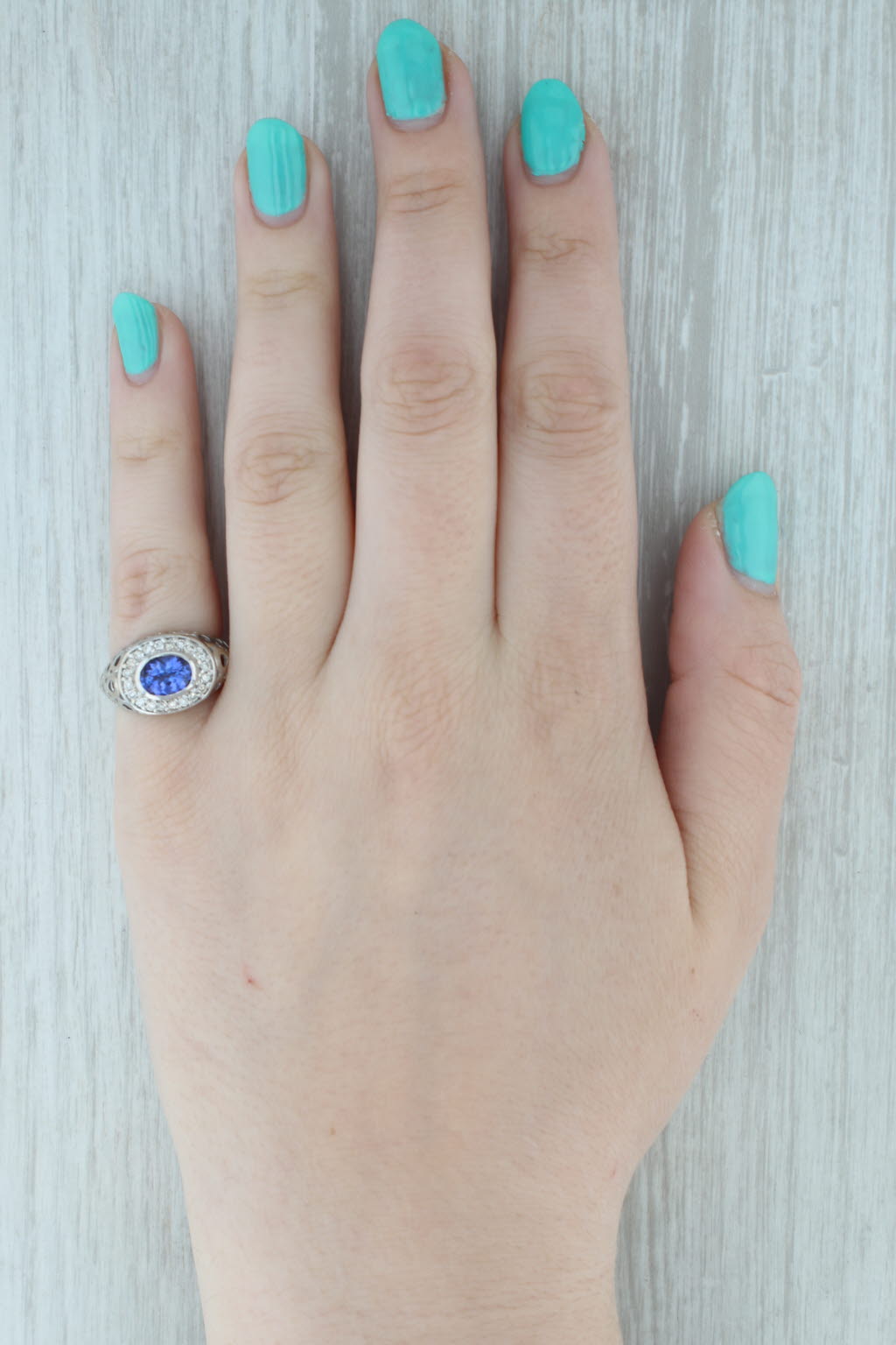 Gray 1.64ctw Tanzanite Diamond Halo Ring 18k White Gold Size 6.75