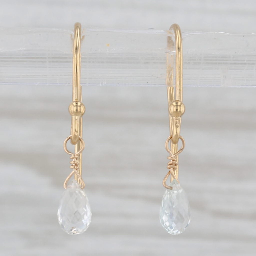 White Sapphire Briolette Dangle Earrings 18k Yellow Gold Hook Posts