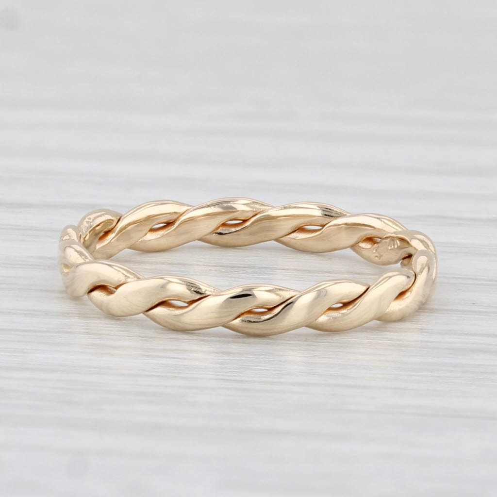 Light Gray Woven Stackable Band 14k Yellow Gold Size 6.25 Wedding Ring
