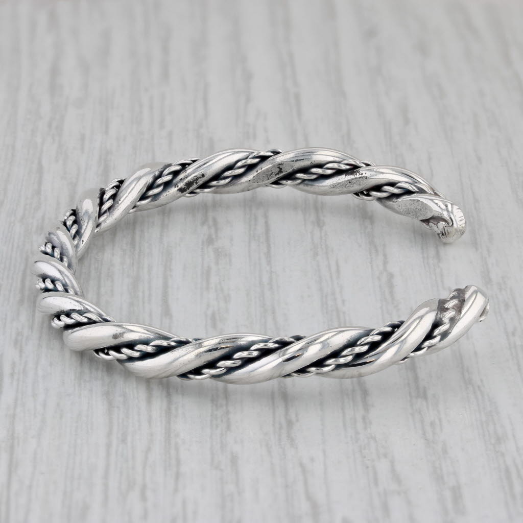 Gray Woven Cuff Bracelet Sterling Silver 6.25" 5.1mm