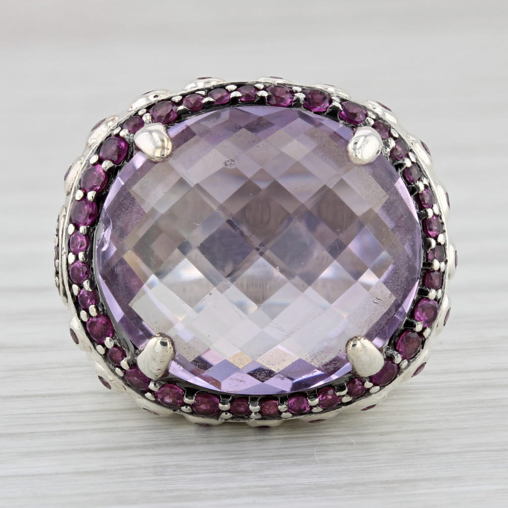 Gray John Hardy Bato Amethyst Garnet Halo Ring Sterling Silver Size 7 17.85ctw