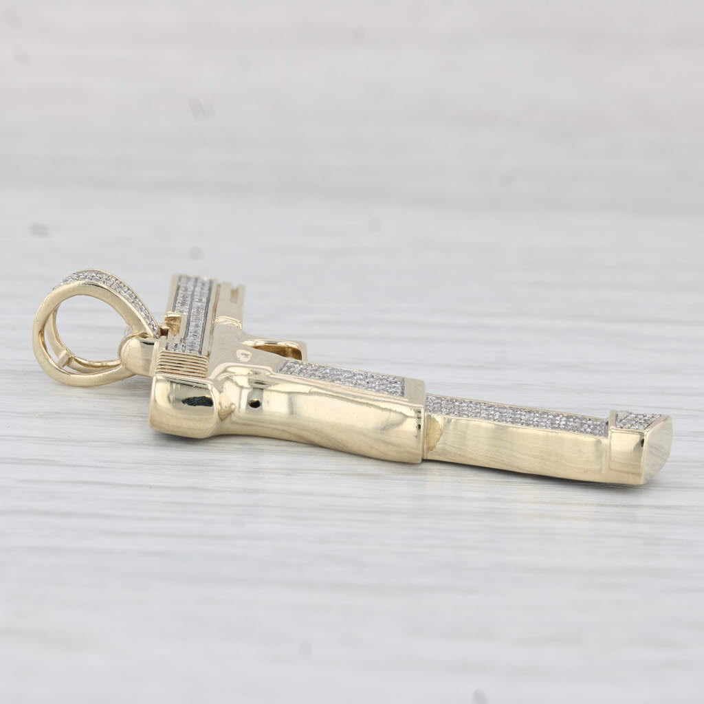 Light Gray 0.30ctw Diamond Hand Gun Pendant 10k Yellow Gold Statement