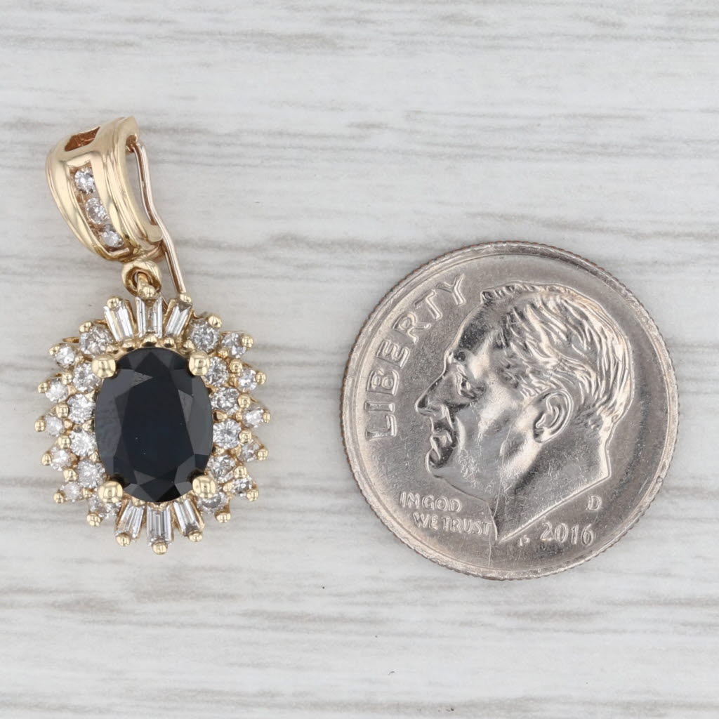 2.22ctw Oval Blue Sapphire Diamond Halo Enhancer Pendant 14k Yellow Gold