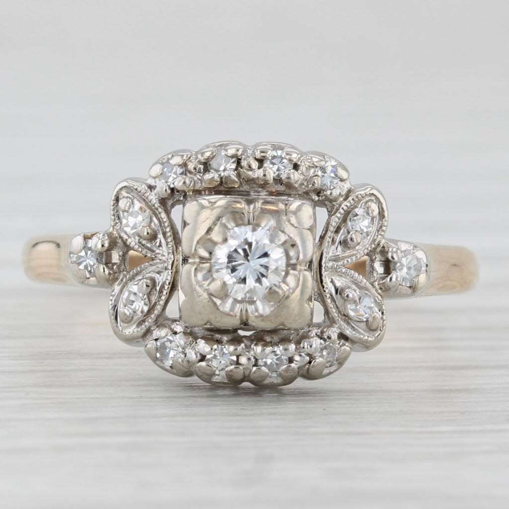 Light Gray Vintage 0.15ctw Diamond Engagement Ring 14k Gold Size 7