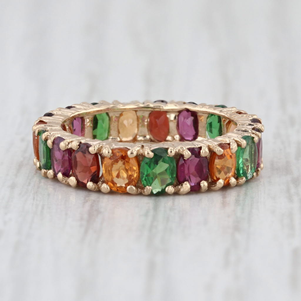 4.60ctw Multicolor Garnet Eternity Band 10k Yellow Gold Stackable Size 5 Ring