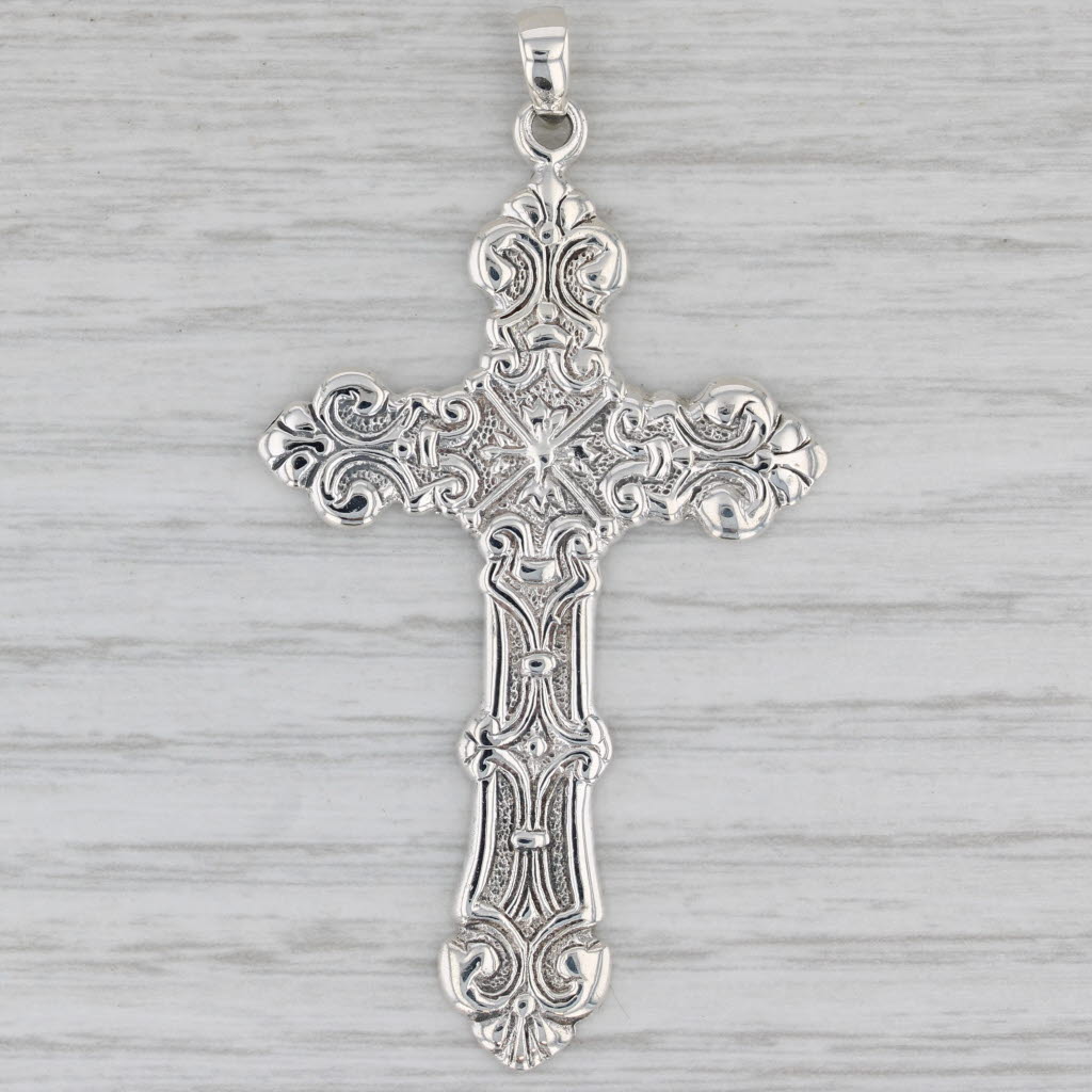 Gray Ornate Silver Cross Pendant Sterling 925 PSCL Religious Jewelry