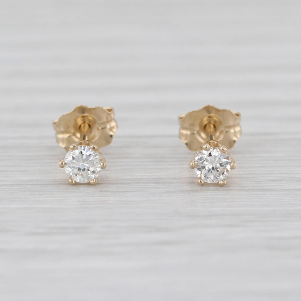 0.19ctw Round Solitaire Diamond Stud Earrings 14k Yellow Gold Studs