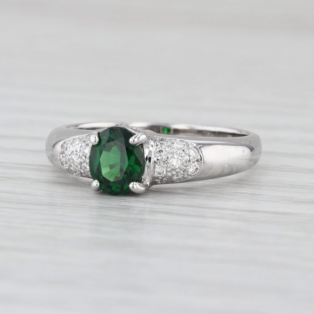 0.90ctw Green Tsavorite Garnet Diamond Ring 18k White Gold Size 6.75