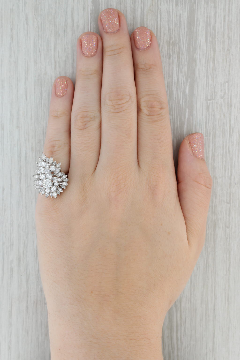 Dark Gray 2.82ctw Diamond Cocktail Ring Platinum Size 7 Pear Cluster