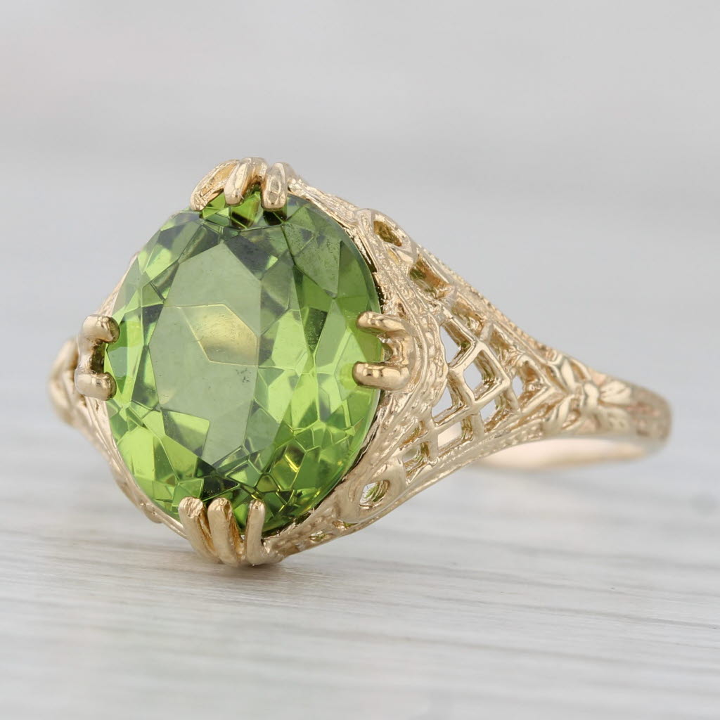 Gray Lab Created Green Spinel Ring 10 Yellow Gold Filigree Size 11