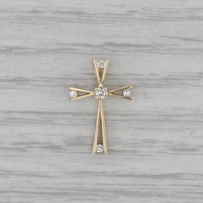 Diamond Accented Tapering Cross Pendant 10k Yellow Gold Floating Drop