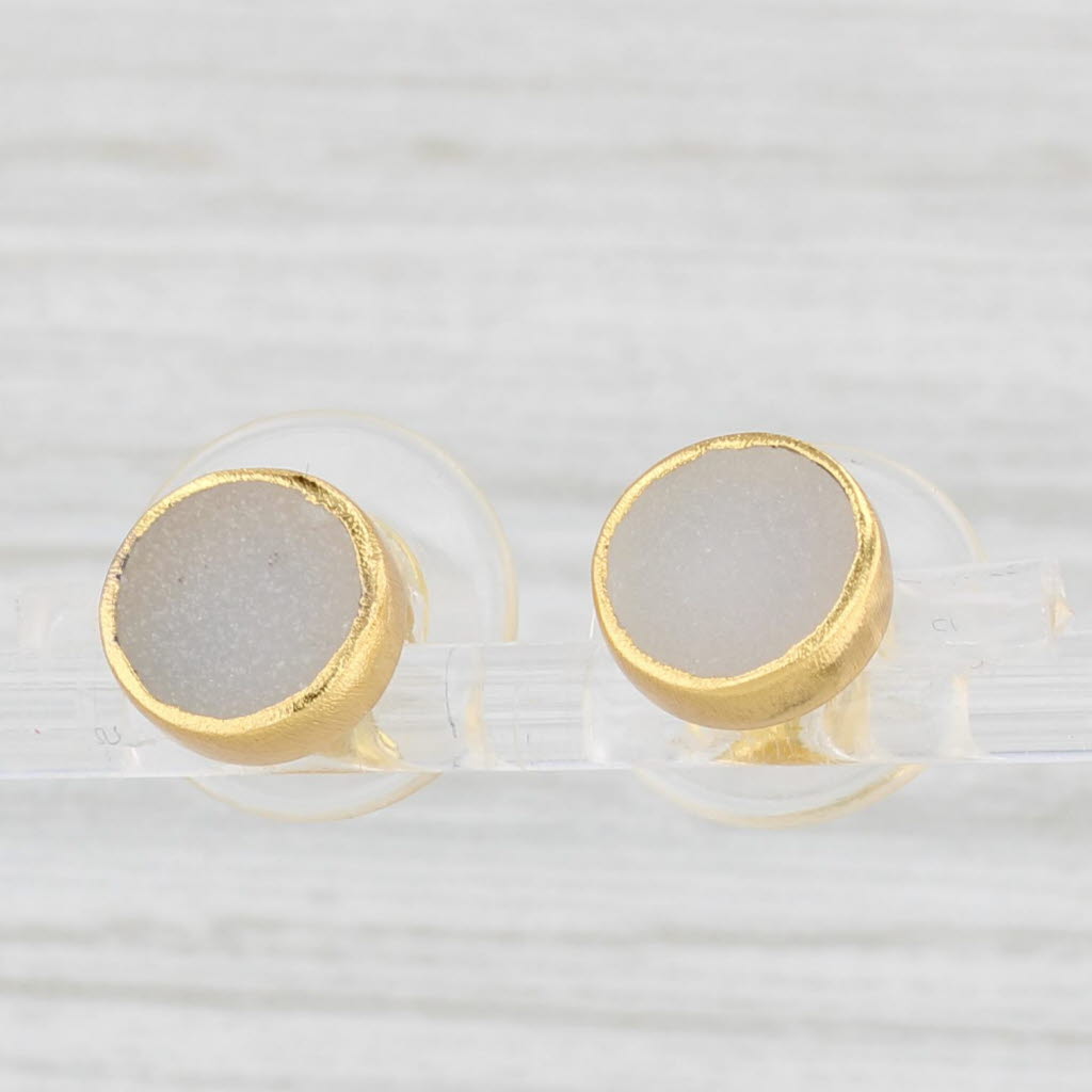 New Nina Wynn White Druzy Quartz Stud Earrings Sterling Silver Gold Plated