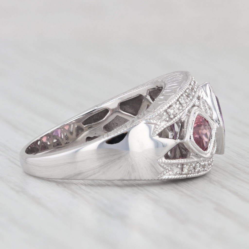 Light Gray 1.47ctw Tourmaline Amethyst Diamond Ring 14k White Gold Size 6.75 3-Stone