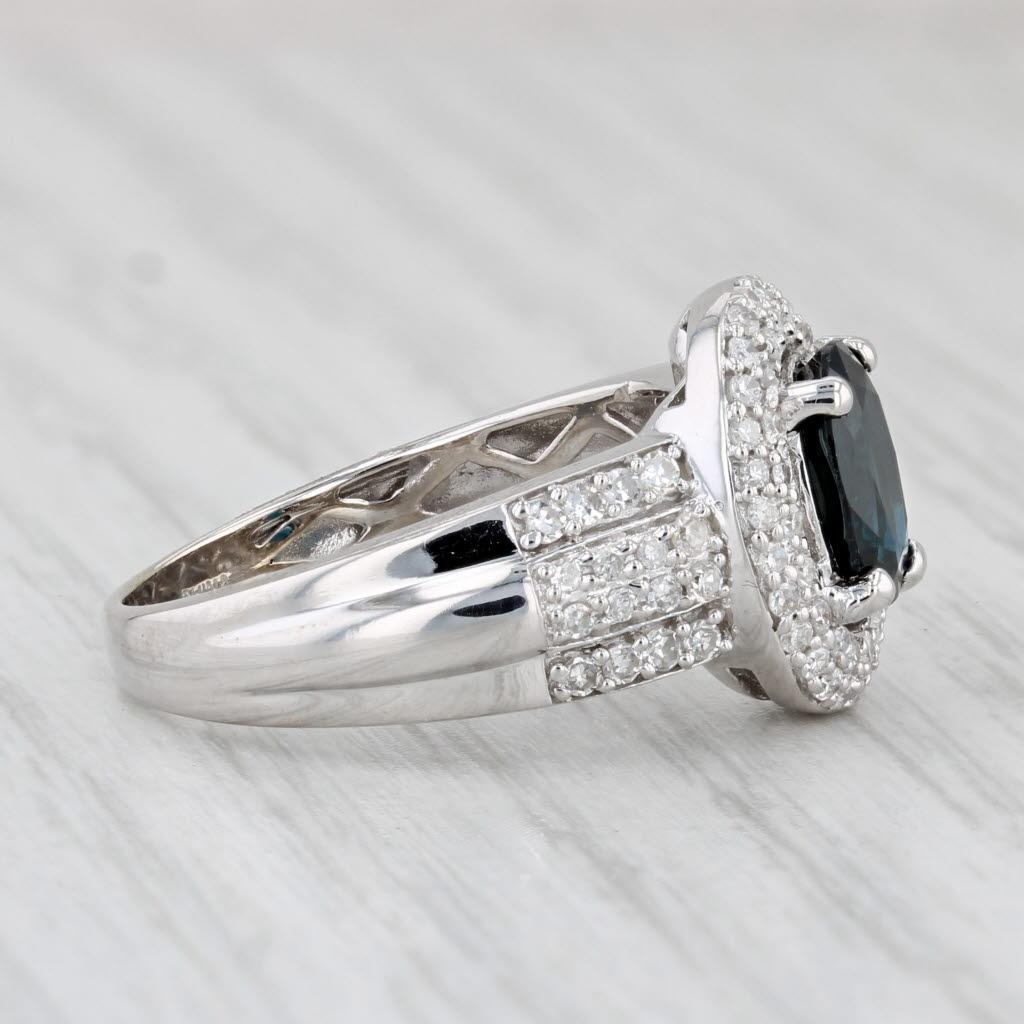 Light Gray 1.64ctw Blue Sapphire Diamond Halo Ring 14k White Gold Size 7 Bridal Engagement