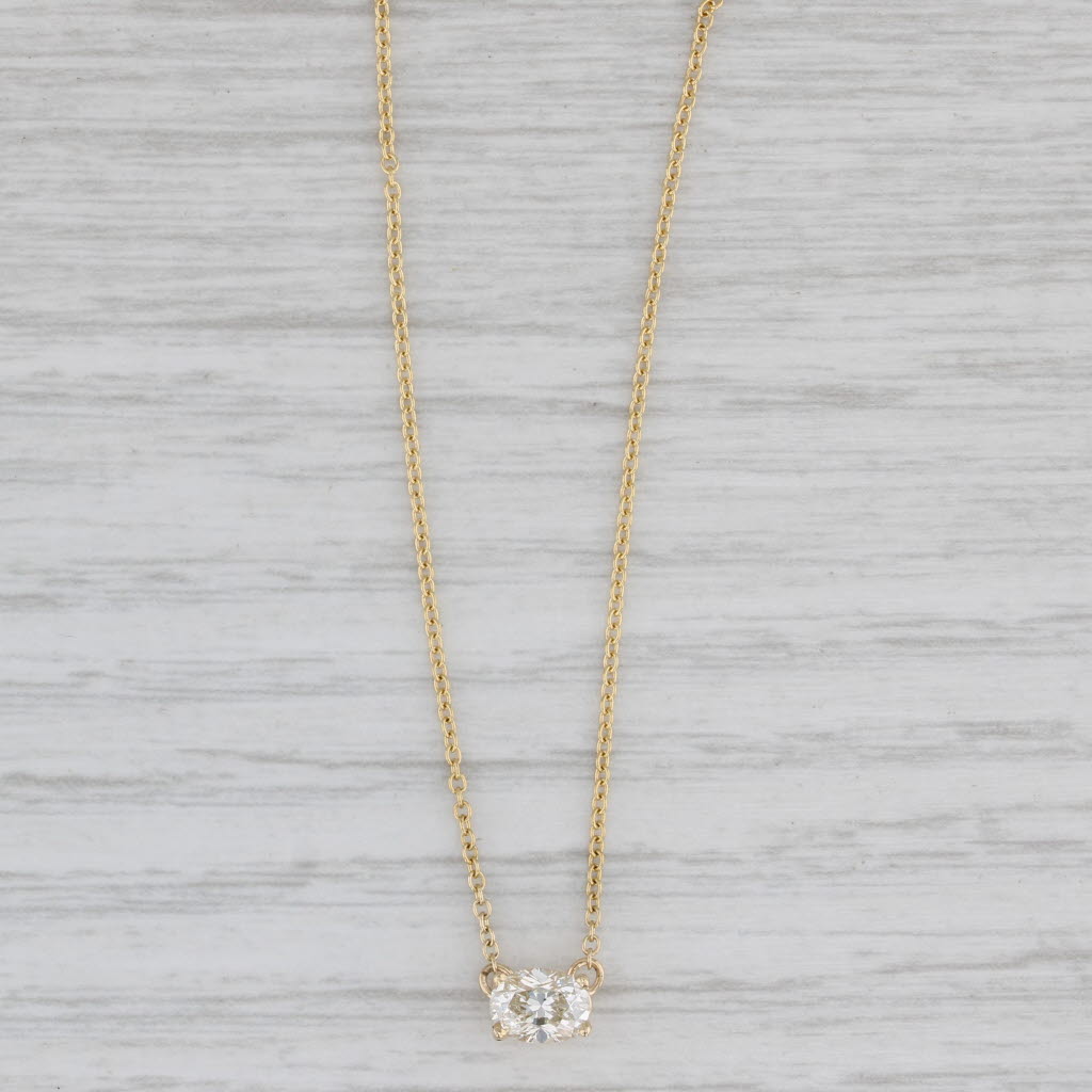 Gray New 0.56ct Oval Diamond Solitaire Pendant Necklace 14k Gold GIA Adjustable