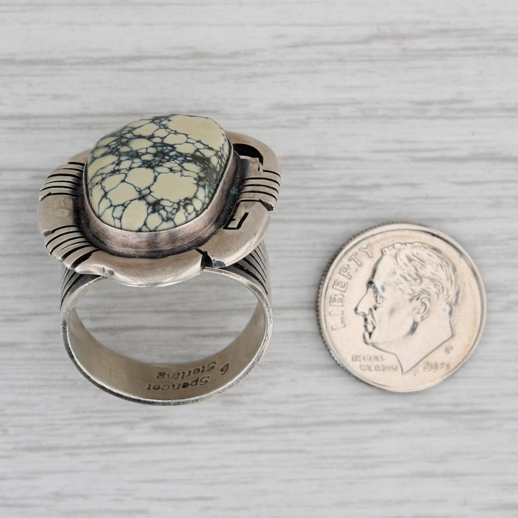 Gray Native American Howlite Resin Statement Ring Sterling Silver Gaby Spencer