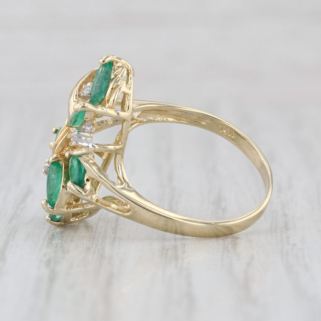 1.22ctw Emerald Diamond Flower Cluster Cocktail Ring 14k Yellow Gold Size 7.25