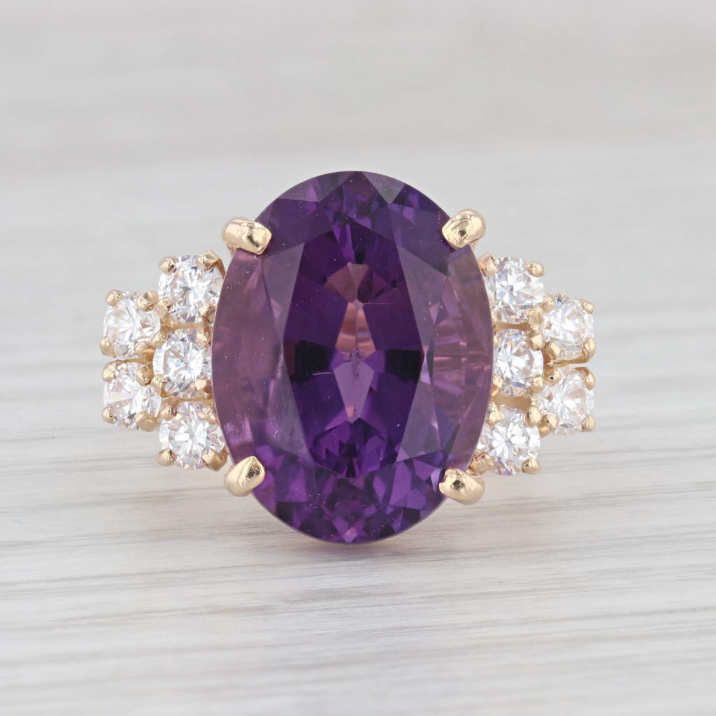 Light Gray 10.85ctw Oval Amethyst Cubic Zirconia Ring 14k Yellow Gold Size 6.25