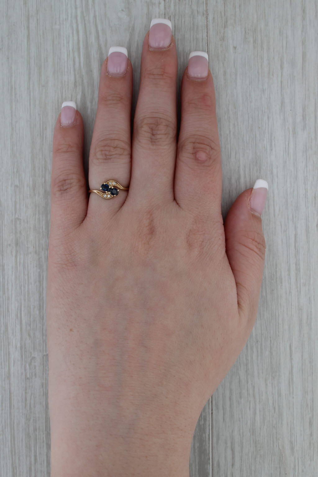 0.44ctw Blue Sapphire Bypass Ring 14k Yellow Gold Size 7 Diamond Accents