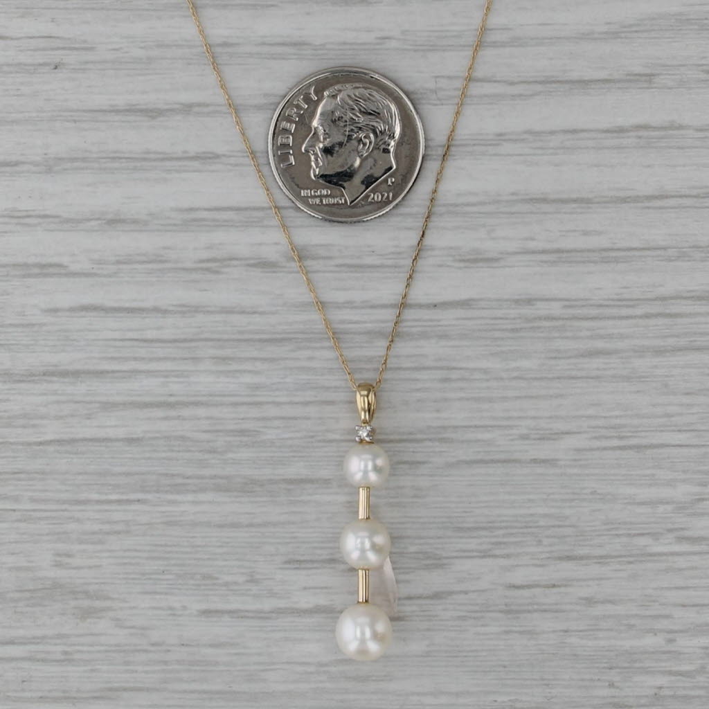 Cultured Pearl 3-Stone Journey Pendant Necklace 14k Yellow Gold 20.5"